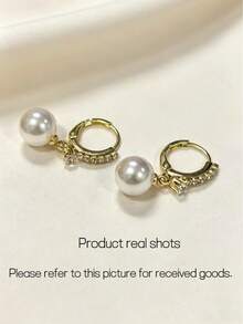 2pcs New Elegant Cubic Zirconia Faux Pearl Earrings For Women, Suitable For Daily Wear - White - View 5