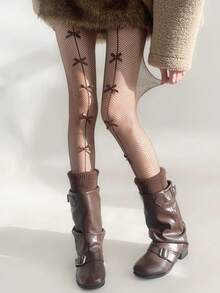 1 Pair Women's Sexy Cross Fishnet Pantyhose - Brown - View 5