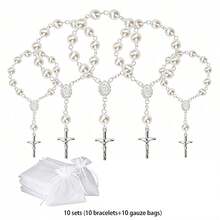 10 Sets Baptism Party Favors Mini Rose Rosary Beads With Faux Pearls, Suitable For Baptism, Wedding, First Communion Party Favors - Multi-color - View 7