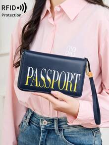 MIYIN Fashion Unique Creative Letter Pattern Passport Holder, RFID Anti-Theft Portable Zipper Travel Wallet With Wrist Strap, Can Store Credit Cards/ID Cards/Cash/Phone - Multicolor - View 11