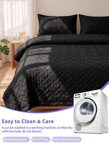 1pc Summer Lightweight Quilted Cooling Blanket, Solid Color Curved Grid Soft Quilt, Breathable And Cool All Night, Ultra Soft And Comfortable, Fits All Bed Sizes, Ideal For Bedroom And Dorm Decor (Pillow And Pillowcase Not Included) - Black - View 8