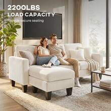 HOMCOM 73" Sectional Sofa, L Shaped Couch With Changeable Chaise Or Ottoman, Corduroy 3 Seat Sectional Couch For Living Room, Bedroom, Apartment, 2200lb Capacity, Cream White - 白色 - 查看 6