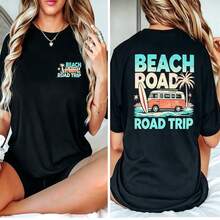 Sun Salt Sand T Shirt Palm Tree Back Graphic Tee Black 100% Pure Cotton Oversized Loose Short Sleeve Summer Vacation Beach Party Tops For Women - 黑色6 - 查看 1