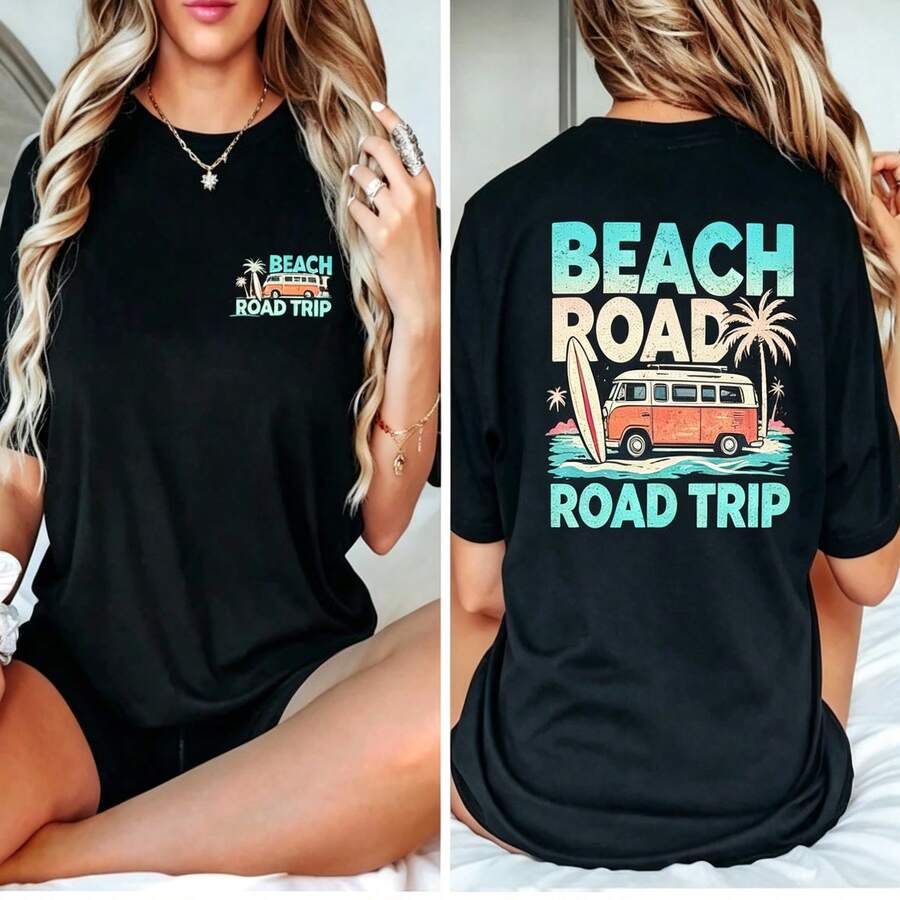 Sun Salt Sand T Shirt Palm Tree Back Graphic Tee Black 100% Pure Cotton Oversized Loose Short Sleeve Summer Vacation Beach Party Tops For Women - 黑色6 - 查看 1