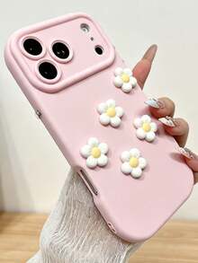 KOOLIFE 1pc Soft Solid Color Phone Case For Apple 17/16/15 Pro Max, Decorated With 3D Floral Pattern, Anti-Slip Soft TPU + PC Wear-Resistant Frame, Camera Bump Protection, Suitable For Daily Use And Holiday Gifts - Pink + Yellow Flower - View 2
