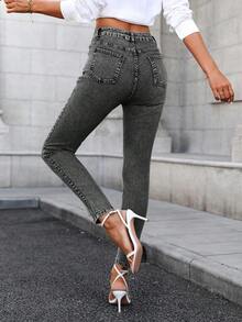 HAPPY GIRL#Spring/Autumn Versatile Fashion Casual Elegant Daily Travel Airport Outfit Denim Slim Fit Flattering Washed Jeans For Women - Grey - View 6