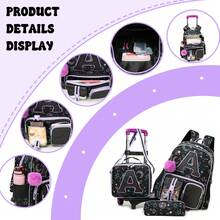 Girls Rolling Backpack, Student Wheeled Backpack, 3-In-1 Carry-On Travel Luggage, Teen Crossbody Bag, Pencil Case Set - X31 Tie Rod - View 4
