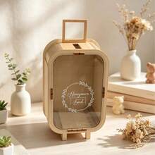 Honeymoon Savings Box, Wedding Wooden Honeymoon Decorative Savings Box, Suitcase Shaped Wooden Honeymoon Coin Bank, Adult Wedding Banquet Birthday Bride Gift Party Favor - 1PC - View 1