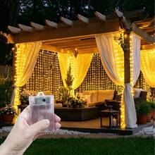 Luces de Cortina con Batería, 8 Modos de Iluminación, Luces Decorativas para el Hogar y Dormitorio, Luces de Cortina para Decoración Interior, Luces Decorativas para Bodas y Fiestas, Regalo de Cumpleaños, Decoración de Ambiente Festivo, Despedida de Soltera - Cortina de luces con caja de baterías - Ver 1