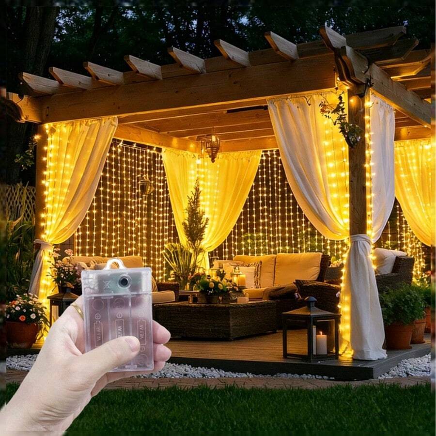 Luces de Cortina con Batería, 8 Modos de Iluminación, Luces Decorativas para el Hogar y Dormitorio, Luces de Cortina para Decoración Interior, Luces Decorativas para Bodas y Fiestas, Regalo de Cumpleaños, Decoración de Ambiente Festivo, Despedida de Soltera - Cortina de luces con caja de baterías - Ver 1