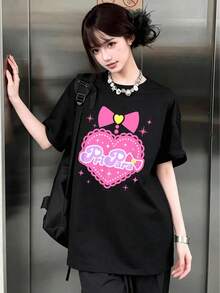 Cute Anime-Print T-Shirts, Casual T-Shirts, And Cute Women's Tops That Can Be Worn As Layers Or On Their Own. - Black - View 1