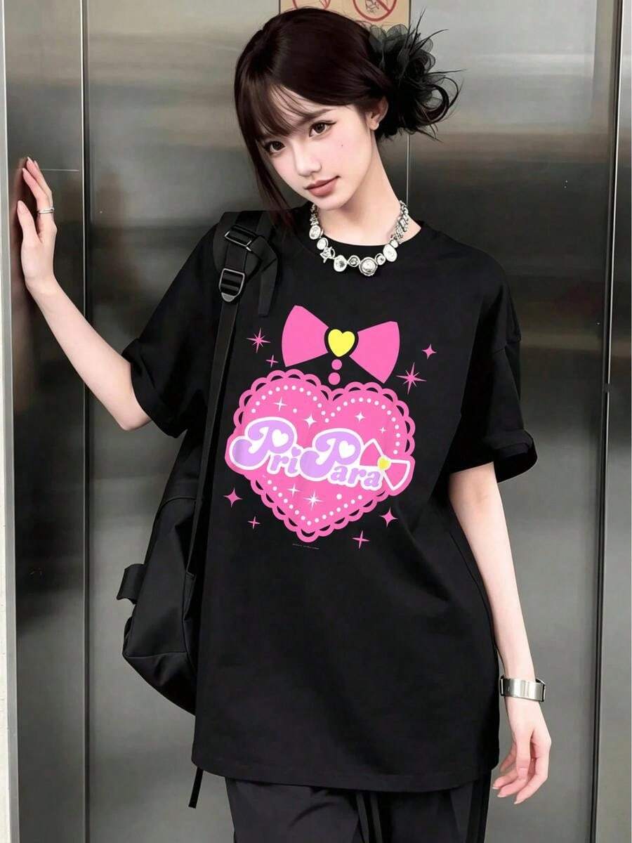 Cute Anime-Print T-Shirts, Casual T-Shirts, And Cute Women's Tops That Can Be Worn As Layers Or On Their Own. - Black - View 1