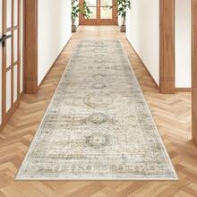 Alfombra de pasillo antideslizante para dormitorio, alfombra lavable con reverso de goma - Alfombra suave de pelo corto para cocina, lavandería, baño (61 x 244 cm, beige/marfil) - Gris - Ver 4