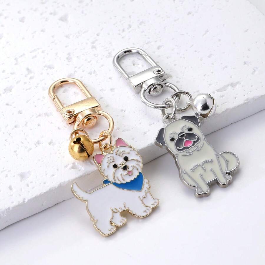 1pc Metal Cute Maltese Keychain Pet Dog Pug Pendant Bag Key Chain Car Key Ring For Women Man Gifts - Multicolor - View 1