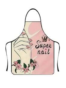 1pc Super Nail Art Graphic Nail Artist Apron, Waterproof & Oil-Resistant Polyester Work Apron, Multi-Purpose Salon Uniform, Suitable For Nail Technicians & Beauticians, Floral Nail Polish Print Adjustable Neck Strap Apron - A - View 8