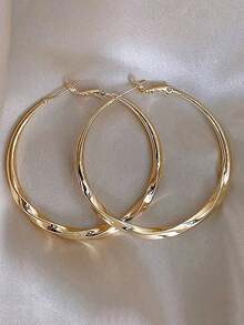 1 Pasang Anting Hoop Besar Mewah Minimalis Emas Manis Y2K Warna Solid, Desain Kelas Atas Perhiasan Telinga Mewah Elegan, Penting untuk Perjalanan Sehari-hari dan Liburan, Anting Bentuk Mobius Lingkaran Tak Terhingga - Yellow Gold - View 2