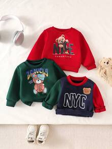 3pcs/Set Cute Casual Knitted Baby Boy Cartoon Pattern Long Sleeve Sweatshirt Autumn/Winter - Multicolor - View 2