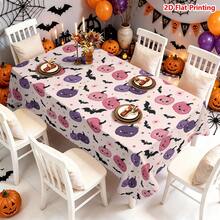 1/2pcs Halloween Tablecloth, Cute Pumpkin Bat Star Flower Pattern Polyester Tablecloth, Suitable For Kitchen Dining Room Coffee Table Dining Table Picnic Camping Country Farmhouse Decor Tabletop Protection Holiday Arrangement - Multicolor - View 13