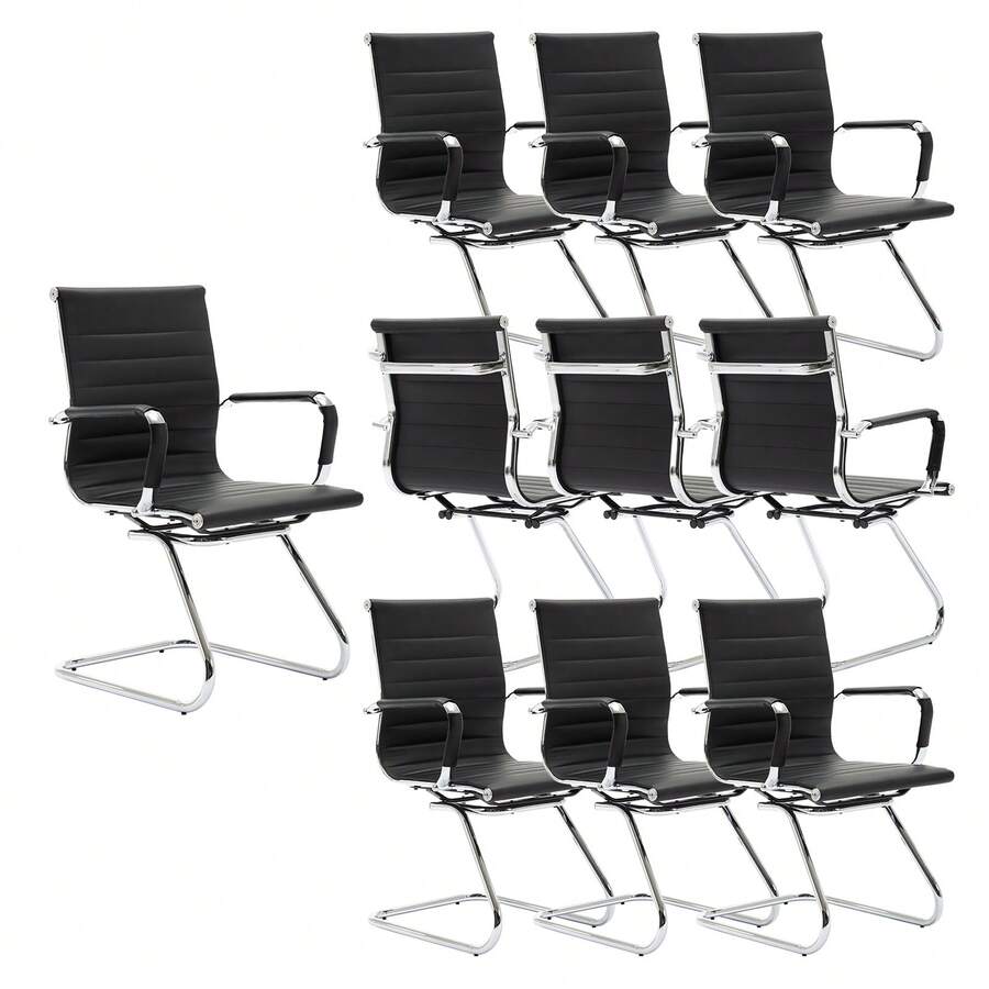 WAHSON OFFICE CHAIRS 10PCS PU Leather Office Chair Metal Frame Conference Chair For Meeting Room/Reception Area - 黑色十把 - 查看 1