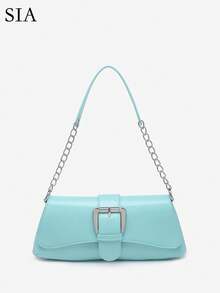 1pc Vintage Button Decor Blue Shoulder Chain Underarm Bag, Suitable For Dating, Outing, Party - Mint Blue - View 1