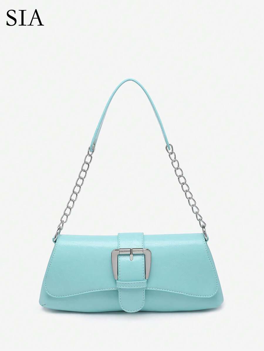 1pc Vintage Button Decor Blue Shoulder Chain Underarm Bag, Suitable For Dating, Outing, Party - Mint Blue - View 1