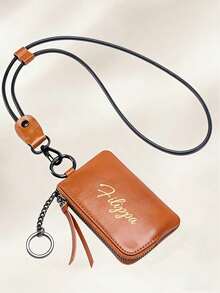 1pc Customized Personalized PU Leather Neck Lanyard Wallet, Customizable Text Mini Neck Hanging Coin Purse Keychain, Fashion Leather, Multi-Functional Large Capacity Coin Purse Card Holder Unisex Storage Bag Gift, Anniversary Gift, With Shoulder Strap And Buckle Zipper Card Holder, Portable Multi-Functional Small Accessory Storage Bag. - Multicolor - View 12