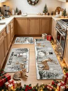 1/2pcs Christmas Snowman Kitchen Mat, Door Mat, Living Room Rug, Small Living Room Rug, Bedroom Rug, Living Room Home Decor, Outdoor Rug, Washable Rug - Multicolor - View 1