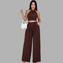 Women's Duna Cropped Top And Wide-Leg Pants Set, Summer Style - 鏽棕色 - 查看 2