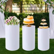 Pedestal Display Stand, Cylinder Pedestal Stand, 3pcs Pedestal Stand, 3Pcs Large Round Cylinder Tables For Parties Garden Decor(White) (NEED Assembly ) - 白色 - 查看 2