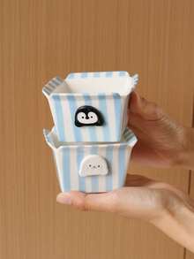 1pc Penguin Striped Ceramic Bowl, Seal Fish Fries Fried Chicken Bowl, Exquisite, Suitable For Home Decor Tableware, Party Gathering Snack Bowl, Fork Spoon Storage Bowl, Gift, Holiday Decoration - Multicolor - View 9