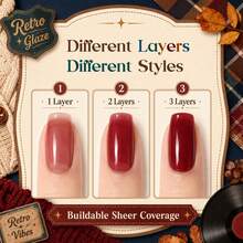 Beetles 6 Colors 9ML Retro Glaze Fall Jelly Gel Nail Polish Set, Sheer Amber, Brown, Blue, Teal, Burgundy, Red & Orange Tones With DIY Color Card, Nail Charms, Buttons & Glitter For UV Nail Art - 6 Colors 9ML Retro Glaze Fall Jelly - 查看 7