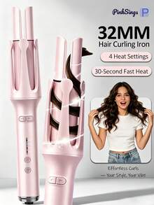 PinkSings One-Click Automatic Hair Curler, 32mm Barrel, Left-Right Auto Curling Iron, 4 Temperature Modes, Negative Ion Generator, Smart Timer And Sensor, Auto Shut-Off, Best Christmas Gift - Pink - View 12
