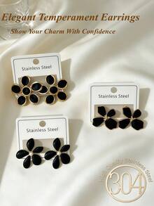 18pcs/9 Pairs, Stainless Steel Hypoallergenic Friendly, Black Drip Oil Earrings Set, Styles Include Geometric, Heart, Floral Designs, Perfect For Women's Daily Wear Or Party Outfits, Best Gift Choice For Mother, Friends On Christmas - Oil Dripping Kit - View 7