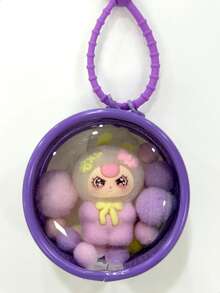 1 Set Dopamine Flocked Rabbit Flocked Doll With Round Transparent Bag Charm, Fur Ball Silicone Lanyard Bag Pendant, Birthday Gift, Party Favor - Multicolor - View 6
