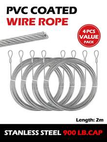 4Pcs 2M PVC Coated Wire Rope, Diameter 2mm 304 Stainless Steel Wire Rope Cable Set, PVC Coated Marine Grade Cable With Crimping Loops, Rustproof Flexible Heavy Duty Wire For Clothesline Deck Railing String Light Garden Trellis Shade Sail DIY Fencing - Multicolor - View 2