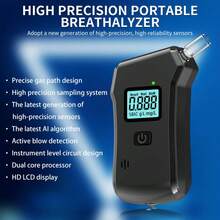 Professional High-Precision Portable Breathalyzer With LCD Digital Display, Black ABS Material, Suitable For Home Use, Home Alcohol Detector | Digital Display Device | Durable Plastic Shell, Alcohol Tester - Black - View 2