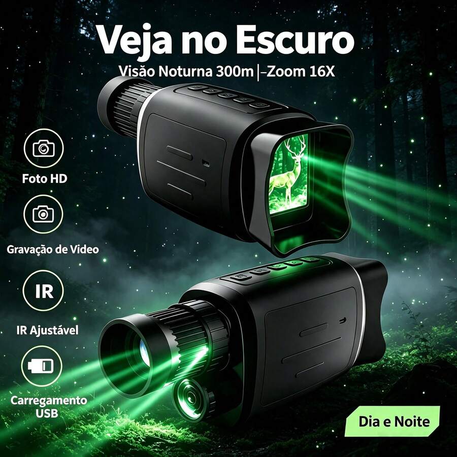 Tubo Único Visao Noturna Infravermelho Alcance 300 Metros - Preto - Visão 1