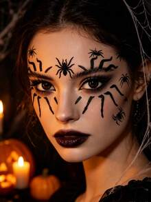 10pcs Spider Eye Shadow Tattoos, Featuring Various Spider Web And Spider Designs, Suitable For Areas Around The Eyes, Neck, Arms, Ankles, Etc. Can Be Customized DIY-Style, Perfect As Halloween Gifts For Friends - Black - View 6