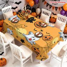 1/2pcs Halloween Tablecloth, Halloween Theme Polyester Tablecloth Cartoon Ghost Pumpkin Spider Web Orange Background Suitable For Dining Room Kitchen Coffee Table Dining Table Picnic Camping Country Farmhouse Decoration Holiday Tabletop Protection - Multicolor - View 5