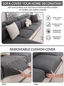 1 pièce Housse de canapé élastique jacquard anti-salissure toutes saisons, style moderne antidérapant anti-griffures de chat, protecteur de canapé universel quatre saisons, housse de canapé pour salon, convient aux canapés en L et 1/2/3/4 places, Halloween, Noël, automne, hiver - Texture écorce - Gris foncé - Voir 8