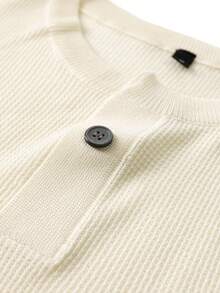 Camvyn Men's Casual Fashion Slim Fit Henley Collar Short Sleeve Shirt With Single Button - Beige - View 4