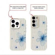 1 buah Casing Ponsel Bahan TPU Motif Bunga Garis-garis Biru Muda Kompatibel dengan iPhone 17 Pro Max/17/16 Pro Max/15/13/12/11/ S20 FE/A15/S24/A55/ Note 11/Note 12/Note 13 Pro Pelindung Lembut Anti Jatuh Cakupan Penuh - Putih - View 7
