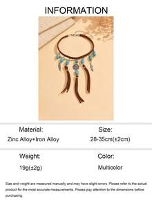 1 pieza Cadena de brazo con colgante redondo de estilo vaquero occidental vintage, de ante marrón con cuerda, borla de turquesa azul y adorno de plumas, joyería de mano personalizada y de moda para mujer, adecuada para uso diario, citas, vacaciones y fiestas - Multicolor - Ver 5