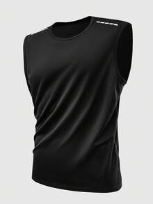 3pcs Men's Mesh Fabric Solid Color Sleeveless Sports Tank Top, Casual Fitness Running Vest Black Summer - Black - View 2