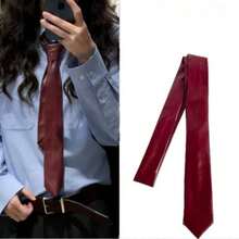 1PC Men's Fashion Casual Solid Color 5cm Narrow PU Tie, Suitable For Daily Work, Outings And Business Matching - Red - View 1