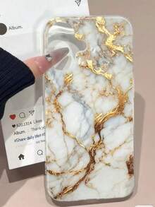 1件裝 透明軟 TPU 手機殼 白色大理石金箔紋理印花，適用於 iPhone 17 Pro Max、16、15、14、13、12、11 Pro Plus 16，全包高凸鏡頭保護，奢華簡約防震保護殼 - 彩色 - 查看 3