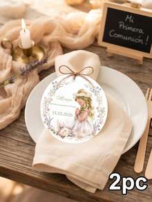 Etiquetas personalizadas para recuerdos de Primera Comunión, etiquetas redondas colgantes con nombre, fecha y diseño floral, etiquetas de regalo para ceremonia religiosa, etiquetas de recuerdo de comunión para niña - Multicolor - Ver 8