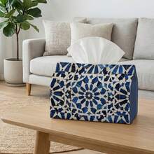 1 buah Penutup Kotak Tisu Kain Motif Ubin Geometris Biru & Putih, Tempat Penyimpanan Tisu Gaya Maroko Vintage, Bahan Poliester Mudah Dibersihkan, Hiasan Dekorasi Meja Makan, Kamar Mandi, Mobil, dan Rumah - A - View 4