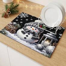 1pc Dish Drying Mat, Coffee Machine Mat, Christmas Snowman Pattern Dish Drying Mat, Holiday Atmosphere Desktop Absorbent Non-Slip Mat, Suitable For Kitchen Countertop, Adds Warm Winter Holiday Atmosphere, Multi-Purpose Drainage Mat, Home Gift, Desktop Decoration - XYLSD-847 - View 3