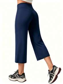 3pcs/Set Yoga Pants Casual Sports Straight Leg High Waist Slimming Tummy Control Dance Wide Leg Capri Pants For Women - Multicolor - View 6